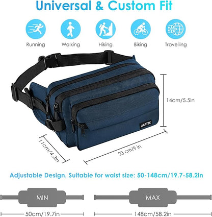 AGPTEK Fanny Pack for Women Men, RFID Large Capacity Waist Wallet Bag, Adjustable & Waterproof Bum Belt Pouch for Travel, Running, Shopping, Hiking, Dog Walking, Cycling, Climbing