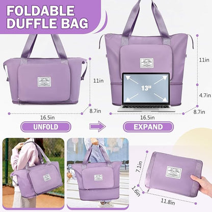 Ranslen Large Capacity Folding Travel Bag,Expansion Travel Duffel Bag with Dry and Wet Separation Portable Travel Duffel Bag