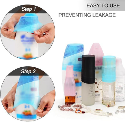 Travel Hanging Toiletry Bag for Women and Men, with 8 Leak Proofing Silicone Bottle Covers, Waterproof Makeup Accessories, Cosmetic Essentials, Cruise Ship Toiletries Bag with Jewelry Organizer, Pink