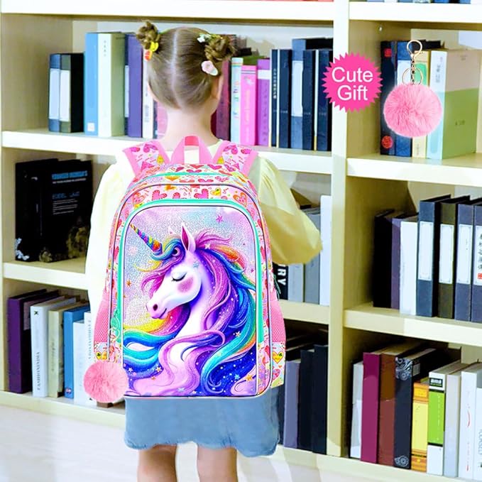 WZLVO 3PCS Kids Backpack for Girls, Unicorn Dinosaur Animal Prechool Elementary Kindergarten School Bookbag with Lunch Box