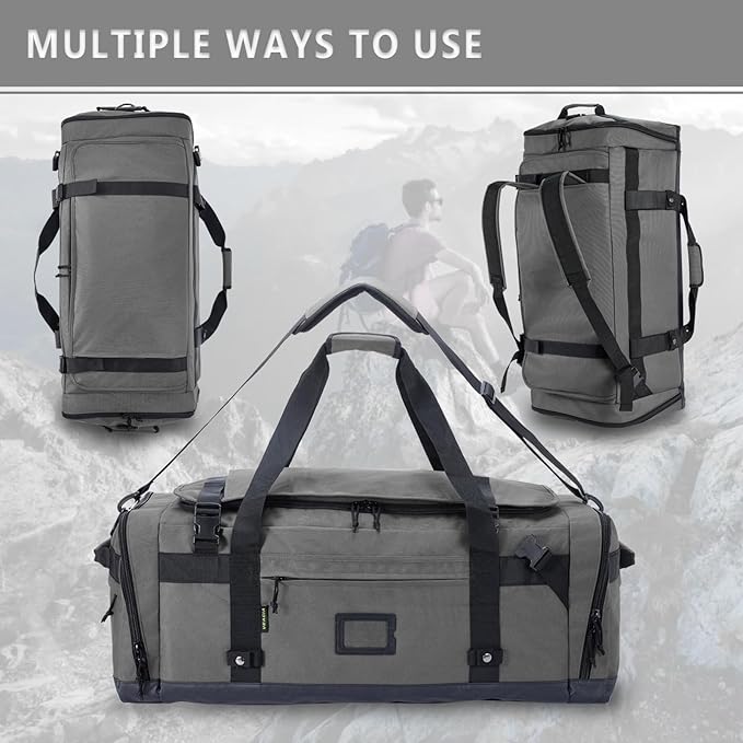 Large Duffle Bag for Travel - Men & Women, Foldable Gym Duffle Backpack, Heavy Duty Tactical Military Canvas Duffel Bags, Extra Big Carry On with Shoe Pockets, Waterproof (80L/103L)