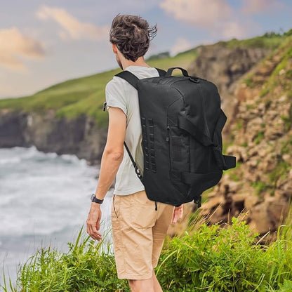 G4Free 70L Large Tactical Duffle Bag Men Sports Gym Backpack with Shoes Compartment Military MOLLE Duffel Backpack ( Black)