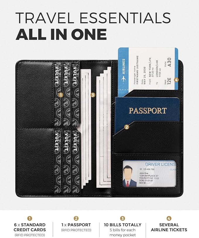 VULKIT Passport Holder Wallet RFID Blocking Travel Wallet for Men & Women