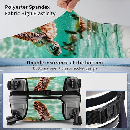 Suitcase Cover for Luggage 22-24 Inch, Washable Elastic Anti-Scratch Luggage Protector, Durable Zipper Baggage Cover with Handle Wrap, Travel Accessories for Suitcase, Cute turtle