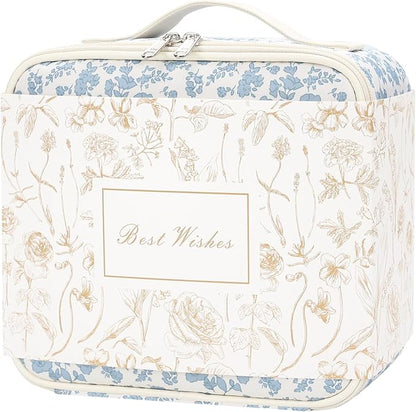 Chomeiu Makeup Bag with LED Mirror, Cute Cosmetic Bags Birthday Gifts for Girls Women, Makeup Train Case Artists Organizer Large Make Up Bags with Light Up Mirror 3 Color Lights, Floral Print