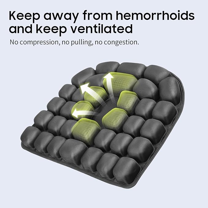 Travel Cushion for Airplane - Inflatable Seat Cushion for Long Flights, Perfect for Office Chairs, Wheelchairs, Car Seats & Outdoor Cushions Black Air-Filled 17.7x15.7 inches (Black)