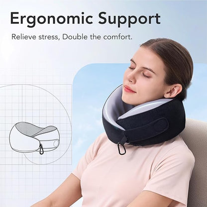 Travel Pillow, 100% Pure Memory Foam Travel Neck Pillow Airplane Neck Support Ergonomic Design for Traveling Suitable for Airplanes,Offices and Cars-Cooling Silk Black