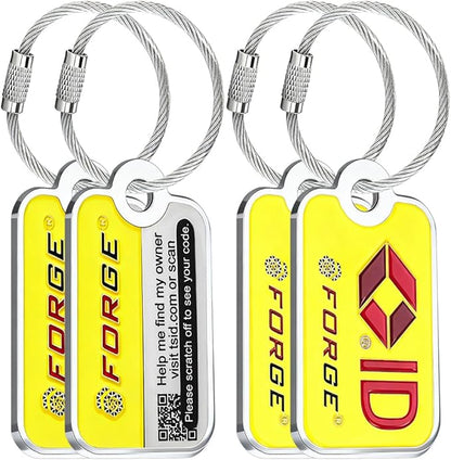 Forge Lost and Found Luggage Tags, Global Luggage Tracking Tag, WorldTracer Compatible, Travel Sentry Powered Baggage ID System for Luggage, Bags, Suitcases, and More (Yellow 4 PK)