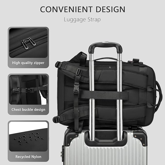 Vacuum Seal Travel Backpack 45L - Expandable Air Compression System, Water-Resistant, Carry-On Suitcase Luggage with TSA Lock Fits 18" Laptop - Vacuum Pump Included(Black)