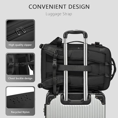 Vacuum Seal Travel Backpack 45L - Expandable Air Compression System, Water-Resistant, Carry-On Suitcase Luggage with TSA Lock Fits 18" Laptop - Vacuum Pump Included(Black)