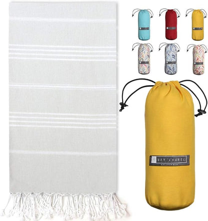 BAY LAUREL Turkish Beach Towel with Travel Bag 39 x 71 Quick Dry Sand Free Lightweight Large Oversized Towels Light