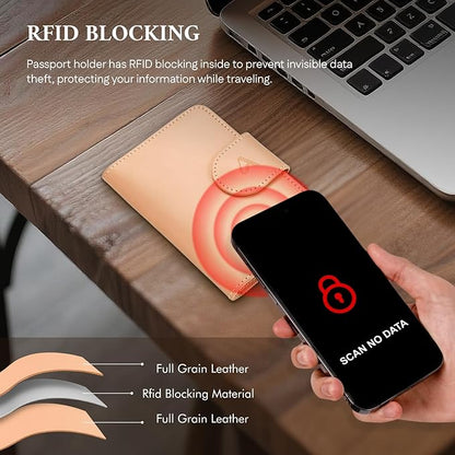 ALLIVE Genuine Leather Passport Holder, Rfid Passport Holder for Travel with AirTag Hidden, Passport Cover Wallet Travel Must Haves Airport Essentials, Passport Cover Travel Gifts (Beige)