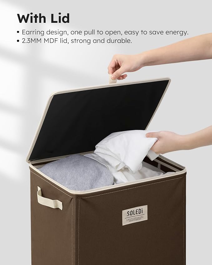 SOLEDI Laundry Hamper with Lid 100L Large & Tall Collapsible Laundry Basket, Clothes Hamper with Bag Removable Easy to Carry, Dirty Hampers for Bedroom, Bathroom, Dorm, College, Chocolate