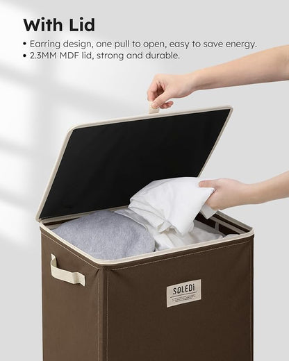 SOLEDI Laundry Hamper with Lid 100L Large & Tall Collapsible Laundry Basket, Clothes Hamper with Bag Removable Easy to Carry, Dirty Hampers for Bedroom, Bathroom, Dorm, College, Chocolate