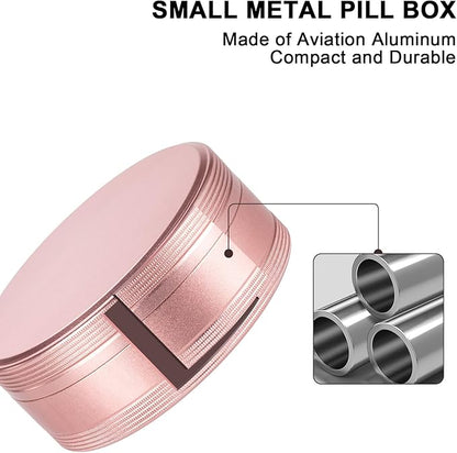 Small Pill Case 2 Compartment - Heavy Duty Metal Pill Box Portable Travel Pill Container for Pocket or Purse, Waterproof Pill Organizer for Medicine Vitamin Fish Oil and Supplements