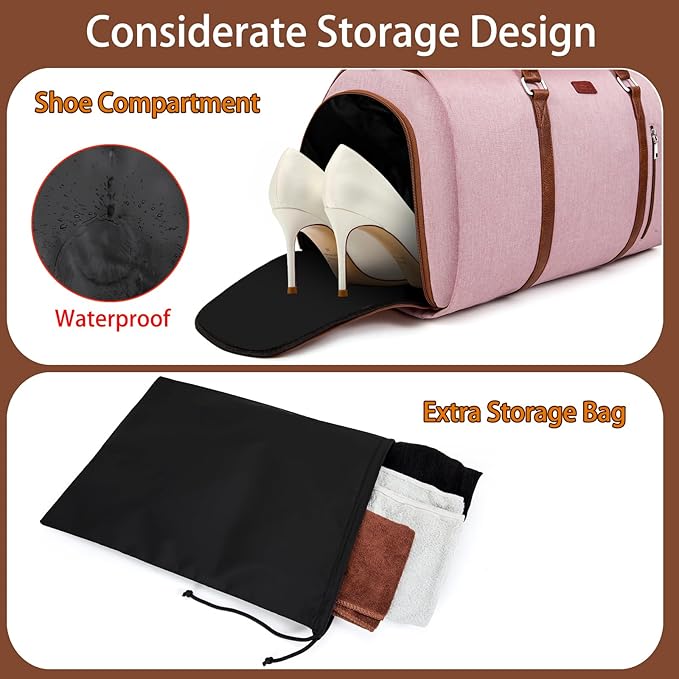 Convertible 2-in-1 Garment Bags for Travel, Carry On Garment Duffle Bag With Shoe Compartment Large Weekender Bag for Women Men Hanging Suitcase Suit Travel Duffel Overnight Bags 4pcs Set