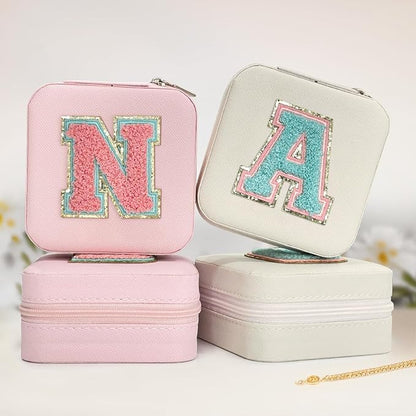 SANDJEST Personalized Jewelry Box, Pink Travel Jewelry Box with Initial N, Small Monogrammed Jewelry Case Organizer for Girls Women Teen Kids, Mini Travel Essentials Gifts for Birthday Christmas