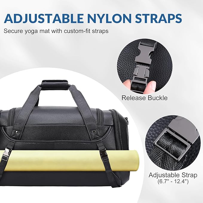 TIDING Leather Travel Duffle Bag for Men Women, 21" Waterproof Gym Sports Duffel Bag Weekender Overnight Luggage Bag with Shoe Pouch_40L