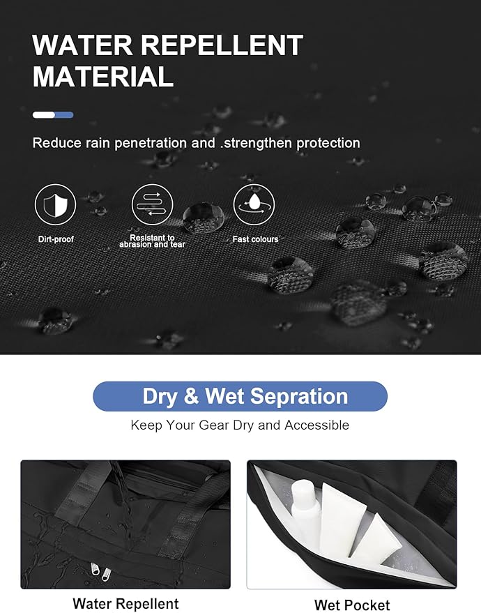 Gym Bag for Women Men, Sport Duffel Bag with Toiletry Bag & Shoe Compartment,Waterproof Travel Weekender Overnight Carry on Bag for Yoga with Trolley Sleeve, Black Set