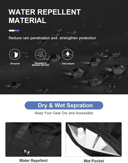 Gym Bag for Women Men, Sport Duffel Bag with Toiletry Bag & Shoe Compartment,Waterproof Travel Weekender Overnight Carry on Bag for Yoga with Trolley Sleeve, Black Set