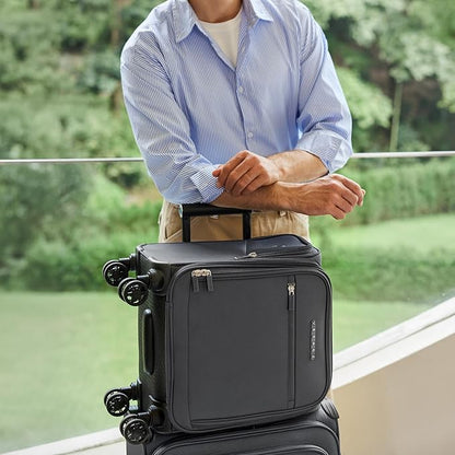 Verage Under Seat Luggage with Wheels, Softside Small Suitcase Spinner Carry On Luggage Bags for Airlines Airplanes Short Trip Men Women (Grey, 14.5-Inch Plus Underseat)