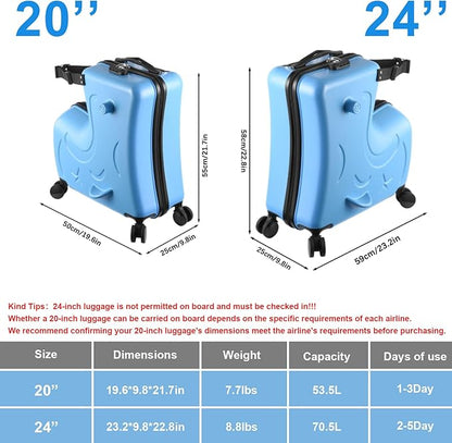 20 Inch Kid's Ride On Travel Suitcase, Rolling Luggage with Wheels Carry Trolley Luggages with Password Lock, Children's Ride On Trolley for Children's Day Gift, Festival Gift