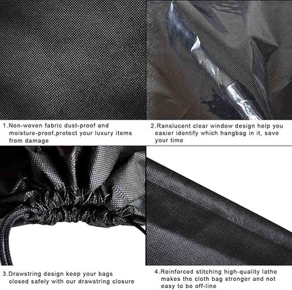 8PCS Dust Bags for Handbags Jumbo Travel Shoe Bags Purses Organizers Storage Bags with Rope Clear Window Dustproof Drawstring Bag Storage Pouch for Men and Women - Black, 23.6 x 19.7 in