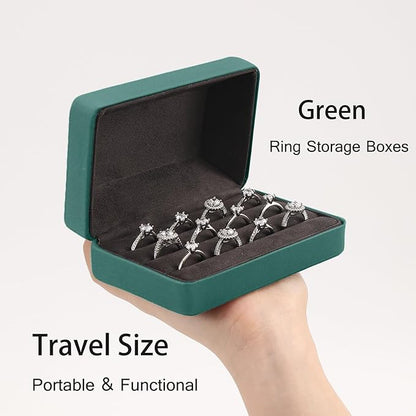 Ring Storage Boxes for Multiple Rings, Compact and Stylish Travel Jewelry case, Portable Small jewelry Organizer Box Tray Gift for Women, Girl(Green)