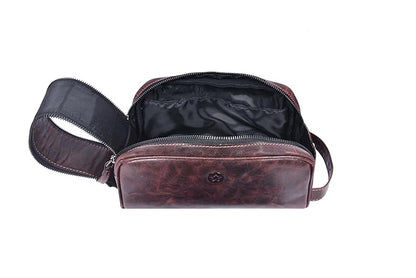 10" Premium Leather Toiletry Travel Pouch With Waterproof Lining | King-Size Handcrafted Vintage Dopp - Kit, Gift for Father's Day By Aaron Leather Goods