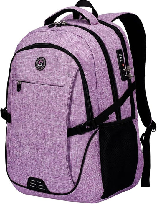 SHRRADOO Anti Theft Laptop Backpack Travel Backpacks with usb Charging Port for Women Men High School College Backpack Computer Bag Fits 17 Inch Laptop,Purple