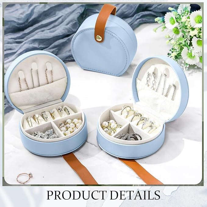 Weysat 12 Pack Travel Jewelry Case Mini Leather Bridesmaid Jewelry Gift Box Bulk Small Earring Storage Organizer (Blue)