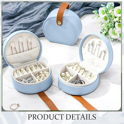Weysat 12 Pack Travel Jewelry Case Mini Leather Bridesmaid Jewelry Gift Box Bulk Small Earring Storage Organizer (Blue)