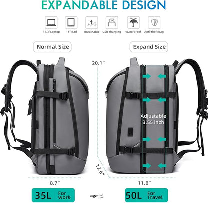 Laptop Backpack for Women, 50L Carry On Backpack Men, Expandable Flight Approved Water Resistant Luggage with 3 Packing Cubes & USB Port, Travel Backpack Fits 17.3 Inch Notebook