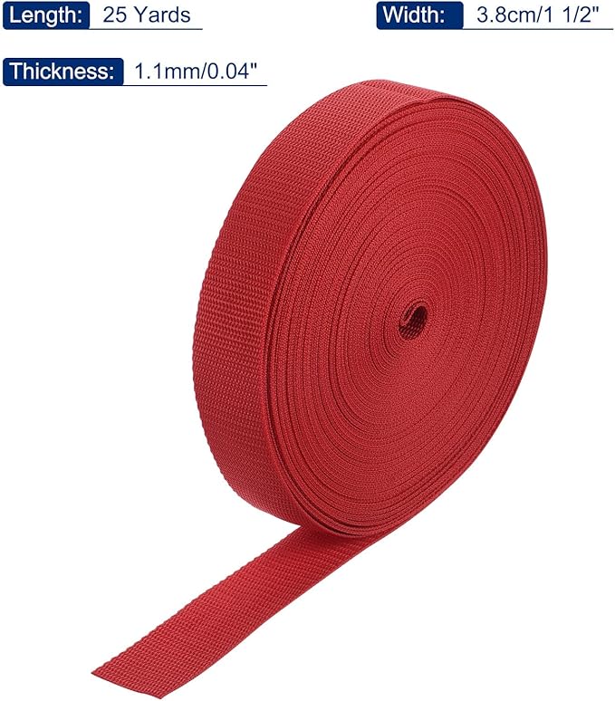 MECCANIXITY Lightweight Polypropylene Webbing Strap 1 1/2" 25 Yard Backpack Strapping Band Red for Outdoor Luggage Cargo Straps