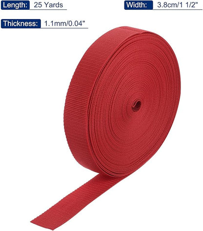 MECCANIXITY Lightweight Polypropylene Webbing Strap 1 1/2" 25 Yard Backpack Strapping Band Red for Outdoor Luggage Cargo Straps