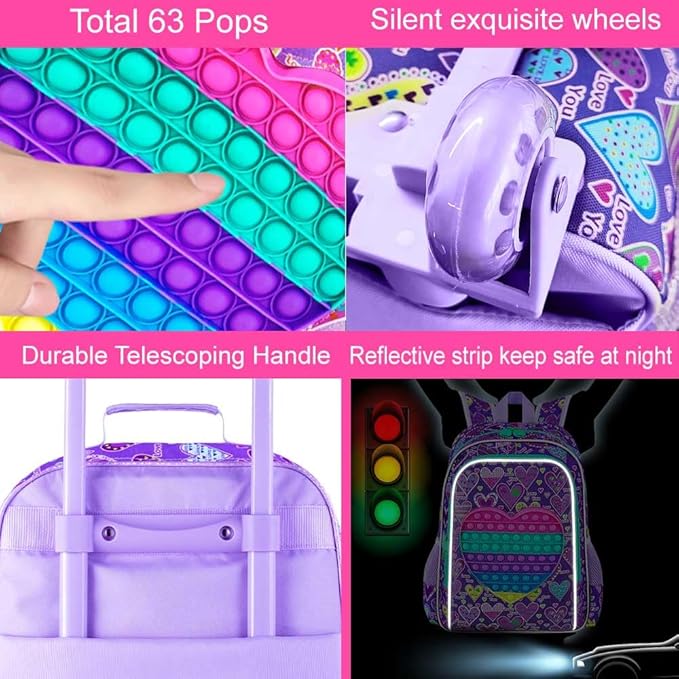 AGSDON 5 Piece Kids Luggage Set for Girls, Cute Rolling Wheels Suitcase for Toddler, Children Travel Carry on Suitcase -Love