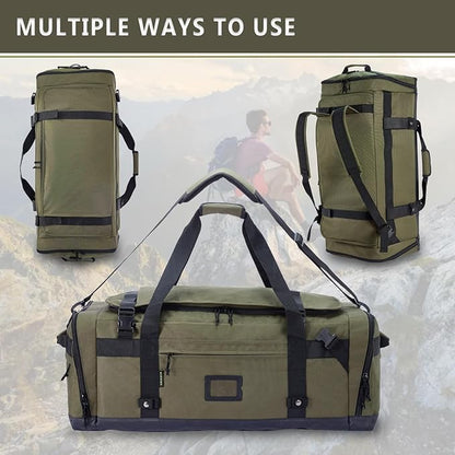 Large Duffle Bag for Travel - Men & Women, Foldable Gym Duffle Backpack, Heavy Duty Tactical Military Canvas Duffel Bags, Extra Big Carry On with Shoe Pockets, Waterproof (80L/103L)