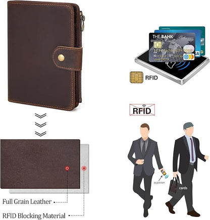Polare Full Grain Leather Travel Passport Holder with YKK Zipper Pocket Snap Passports Cover RFID Blocking Passport Wallet Holders 2 Passports (Dark Brown with Zipper Pocket)