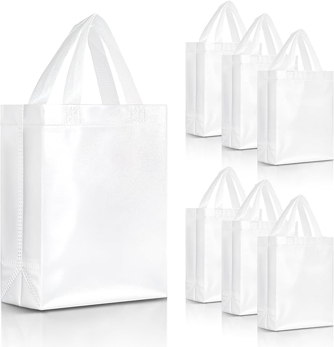 Nush Nush Set of 30 White Gift Bags Medium Size – Shiny Reusable White Gift Bags With Handles - Perfect Goody Bag for Wedding Favors, Holidays, Christmas, Birthday, Small Business, Events – 8Wx4Dx10H