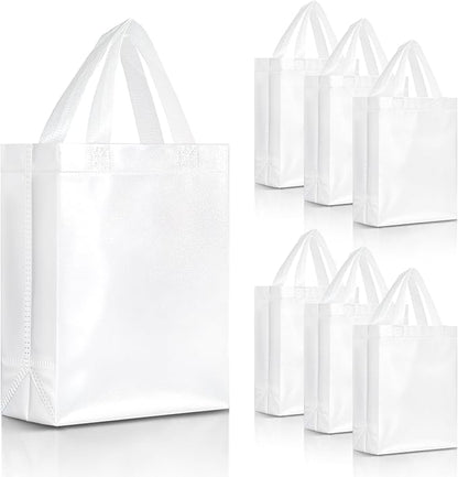 Nush Nush Set of 30 White Gift Bags Medium Size – Shiny Reusable White Gift Bags With Handles - Perfect Goody Bag for Wedding Favors, Holidays, Christmas, Birthday, Small Business, Events – 8Wx4Dx10H