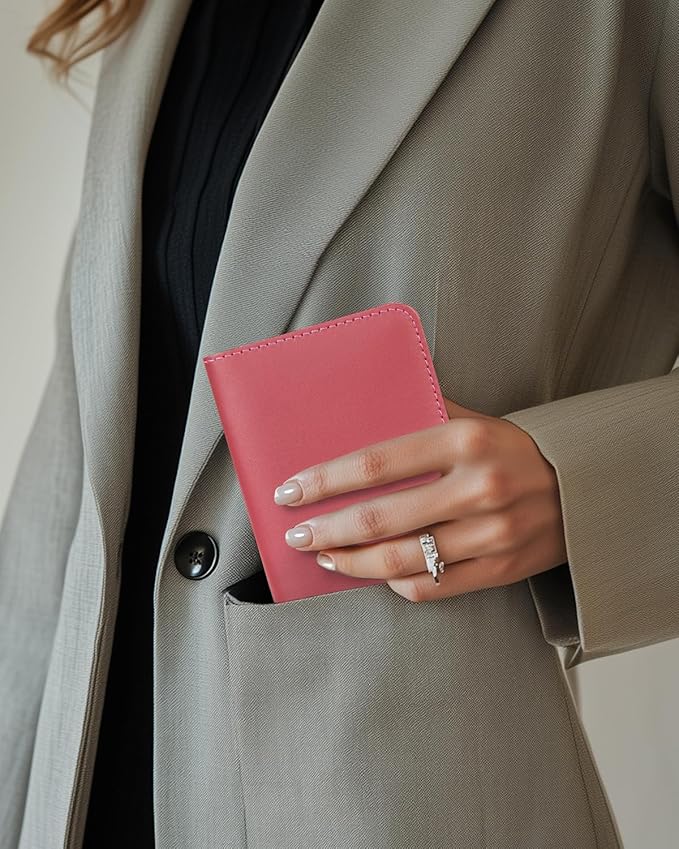 ALLIVE Passport Holder for Travel, Genuine Leather Passport Holder Women Men,Passport Cover Wallet,Travel Must Haves Airport Essentials Travel Gifts Pink