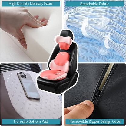 FLORICH Seat Cushion and Lumbar Support Pillow for Office Chair Car Neck Headrest Pillow 100% Memory Foam Seat Pads Pressure Relief Back Cushion and Carseat Pads(Pink)