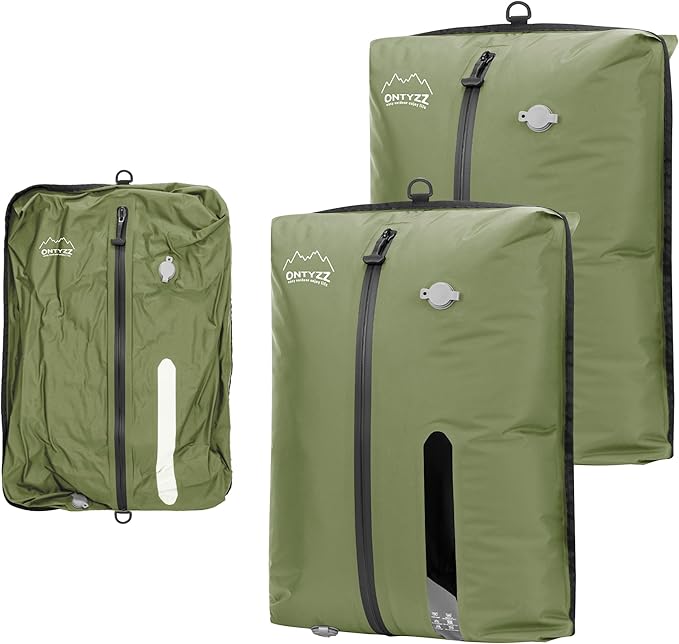 ONTYZZ TPU Vacuum Bag for Travel Reusable Compression Bag with IPX8 Waterproof Zipper Durable Space Saver Bag,Large Two Pack Green（NO PUMP!）