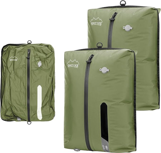 ONTYZZ TPU Vacuum Bag for Travel Reusable Compression Bag with IPX8 Waterproof Zipper Durable Space Saver Bag,Large Two Pack Green（NO PUMP!）