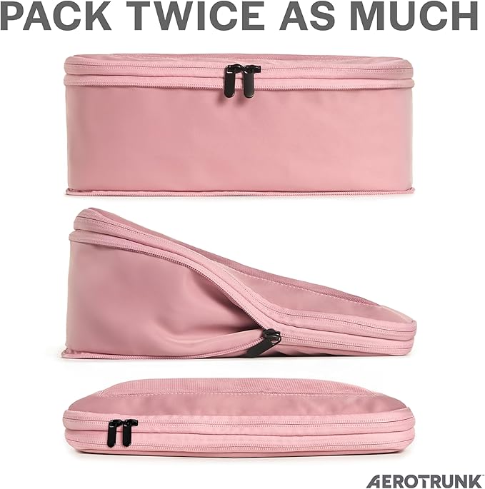 Aerotrunk Compression Packing Cubes for Travel - Luggage Organizer Bags - Double Zipper Packing Cubes for Suitcases (2-Pack, Rose)