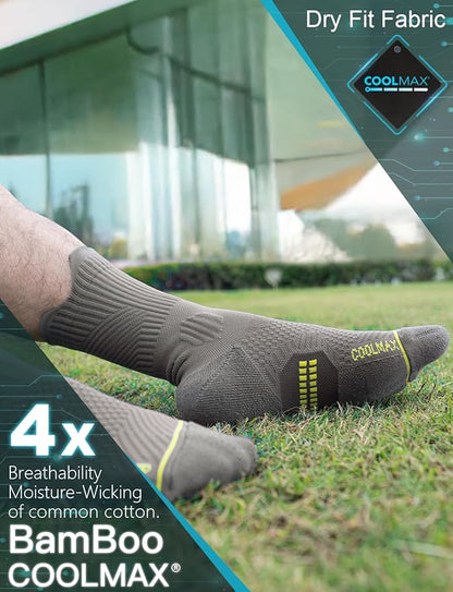 Mens Bamboo Viscose Crew Compression Running Socks Athletic Hiking Cushioned Wicking Anti-Blister Seamless