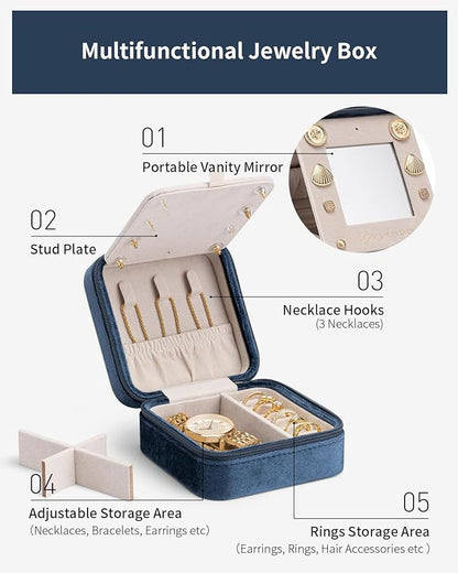 Vlando Valentines Day Gifts for Her, Travel Jewelry Organizer, Necklace Ring Organizer, Jewelry Travel Essentials Travel Gifts for Girlfriend Wife - Letter I, Dark Blue