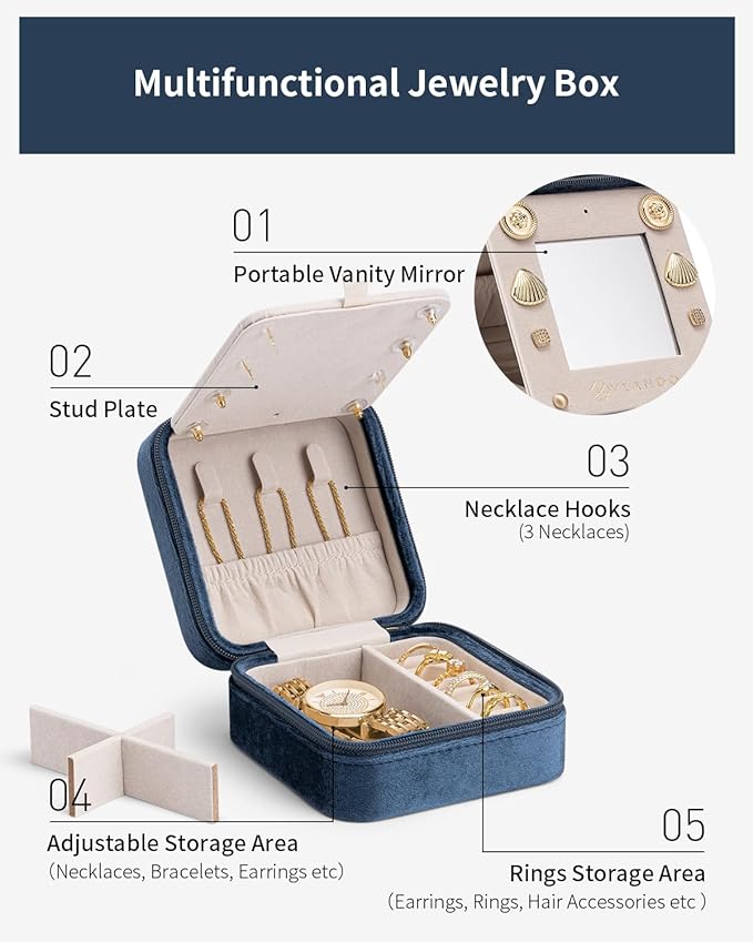 Vlando Travel Jewelry Case for Women Girls, L Initial Travel Jewelry Case, Small Jewelry Travel Case, Birthday Gifts for Women Mom Grandma - Letter L, Dark Blue