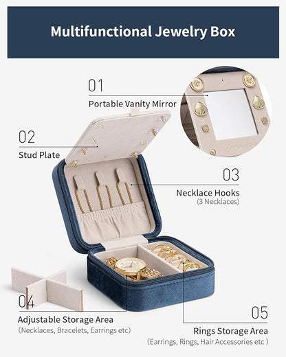 Vlando Travel Jewelry Case for Women Girls, L Initial Travel Jewelry Case, Small Jewelry Travel Case, Birthday Gifts for Women Mom Grandma - Letter L, Dark Blue