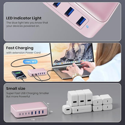 USB C Charger 200W USB C Charger Block,Upgraded GaN III 8-Port Fast Charging Station Hub,PD 65W Laptop Charging Adapter Compatible with MacBook Pro/Air,DELL,Steam Deck,iPhone 16/15/14,Galaxy S23/22